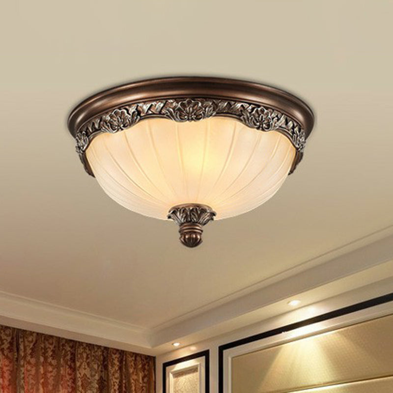 Fluted Glass Brown Flush Mount Bowl Traditional Flushmount Ceiling Light for Bedroom Clearhalo 'Ceiling Lights' 'Close To Ceiling Lights' 'Close to ceiling' 'Flush mount' Lighting' 2091437