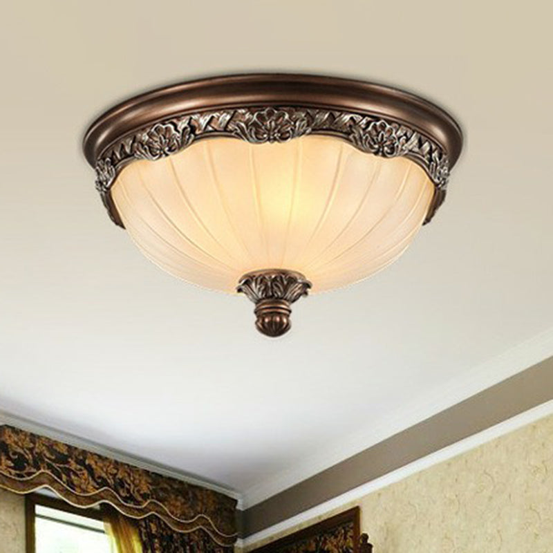 Fluted Glass Brown Flush Mount Bowl Traditional Flushmount Ceiling Light for Bedroom Clearhalo 'Ceiling Lights' 'Close To Ceiling Lights' 'Close to ceiling' 'Flush mount' Lighting' 2091438