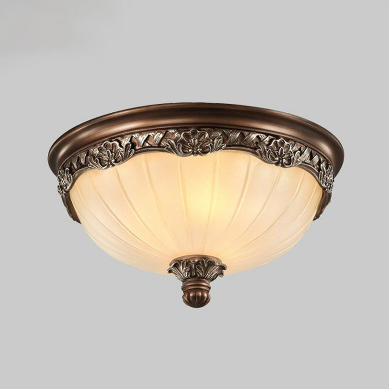 Fluted Glass Brown Flush Mount Bowl Traditional Flushmount Ceiling Light for Bedroom Clearhalo 'Ceiling Lights' 'Close To Ceiling Lights' 'Close to ceiling' 'Flush mount' Lighting' 2091439
