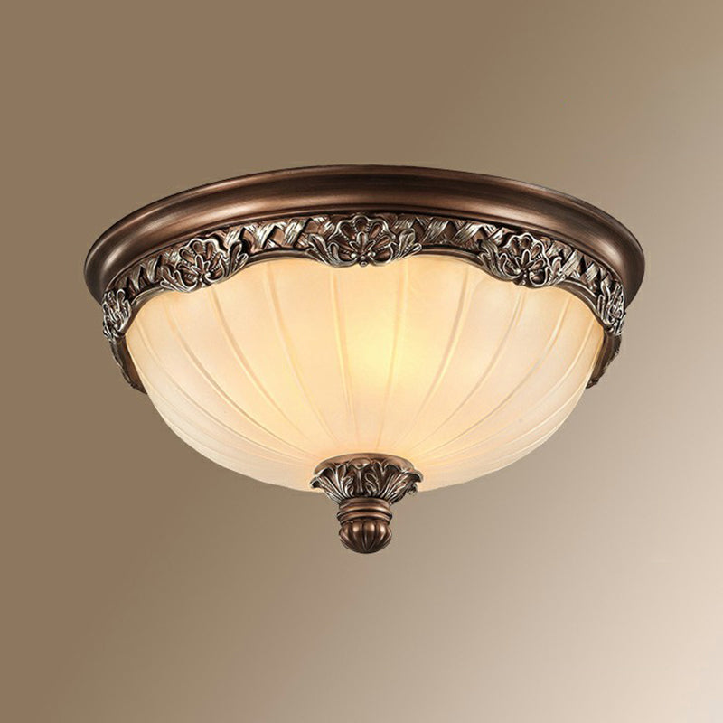 Fluted Glass Brown Flush Mount Bowl Traditional Flushmount Ceiling Light for Bedroom Clearhalo 'Ceiling Lights' 'Close To Ceiling Lights' 'Close to ceiling' 'Flush mount' Lighting' 2091441