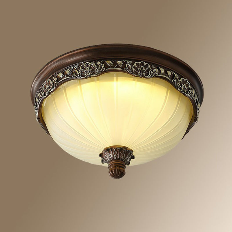 Fluted Glass Brown Flush Mount Bowl Traditional Flushmount Ceiling Light for Bedroom Clearhalo 'Ceiling Lights' 'Close To Ceiling Lights' 'Close to ceiling' 'Flush mount' Lighting' 2091442