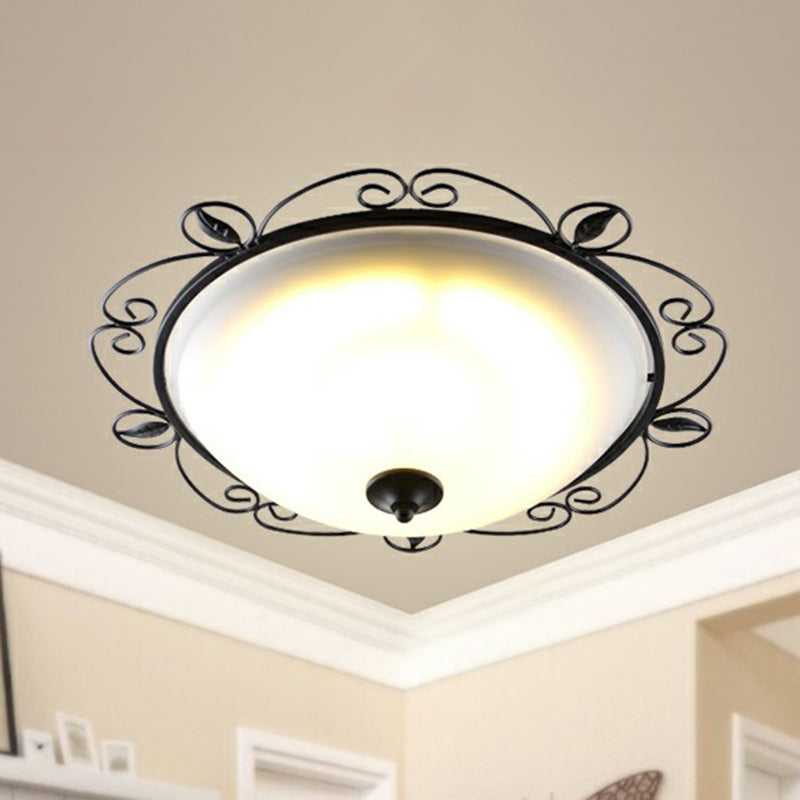 Black Dome Flush Mount Traditional Opal Glass 3 Heads Living Room Flushmount Ceiling Light with Swirled Decor Black Clearhalo 'Ceiling Lights' 'Close To Ceiling Lights' 'Close to ceiling' 'Flush mount' Lighting' 2091449