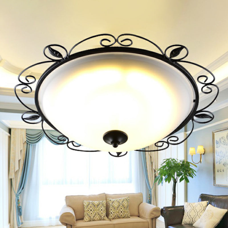 Black Dome Flush Mount Traditional Opal Glass 3 Heads Living Room Flushmount Ceiling Light with Swirled Decor Clearhalo 'Ceiling Lights' 'Close To Ceiling Lights' 'Close to ceiling' 'Flush mount' Lighting' 2091450