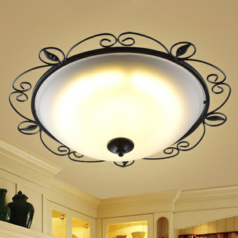 Black Dome Flush Mount Traditional Opal Glass 3 Heads Living Room Flushmount Ceiling Light with Swirled Decor Clearhalo 'Ceiling Lights' 'Close To Ceiling Lights' 'Close to ceiling' 'Flush mount' Lighting' 2091454