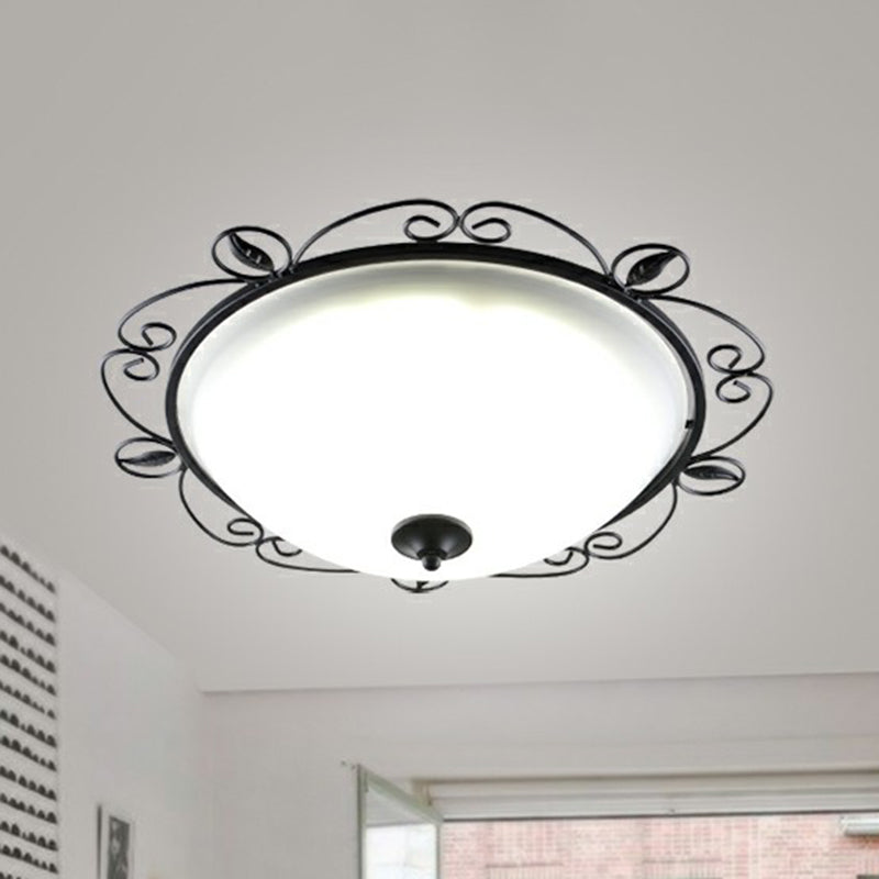 Black Dome Flush Mount Traditional Opal Glass 3 Heads Living Room Flushmount Ceiling Light with Swirled Decor Clearhalo 'Ceiling Lights' 'Close To Ceiling Lights' 'Close to ceiling' 'Flush mount' Lighting' 2091455