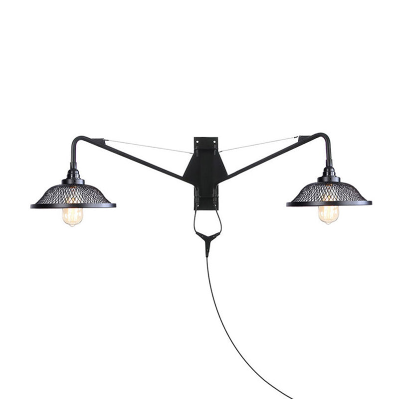 2 Light Metal Mesh Wall Lighting Industrial Black Dome Living Room Sconce Light Fixture Clearhalo 'Art deco wall lights' 'Cast Iron' 'Glass' 'Industrial wall lights' 'Industrial' 'Middle century wall lights' 'Modern' 'Rustic wall lights' 'Tiffany' 'Traditional wall lights' 'Wall Lamps & Sconces' 'Wall Lights' Lighting' 209149