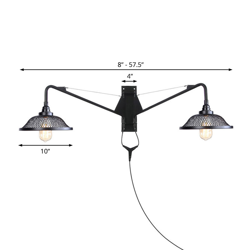 2 Light Metal Mesh Wall Lighting Industrial Black Dome Living Room Sconce Light Fixture Clearhalo 'Art deco wall lights' 'Cast Iron' 'Glass' 'Industrial wall lights' 'Industrial' 'Middle century wall lights' 'Modern' 'Rustic wall lights' 'Tiffany' 'Traditional wall lights' 'Wall Lamps & Sconces' 'Wall Lights' Lighting' 209150
