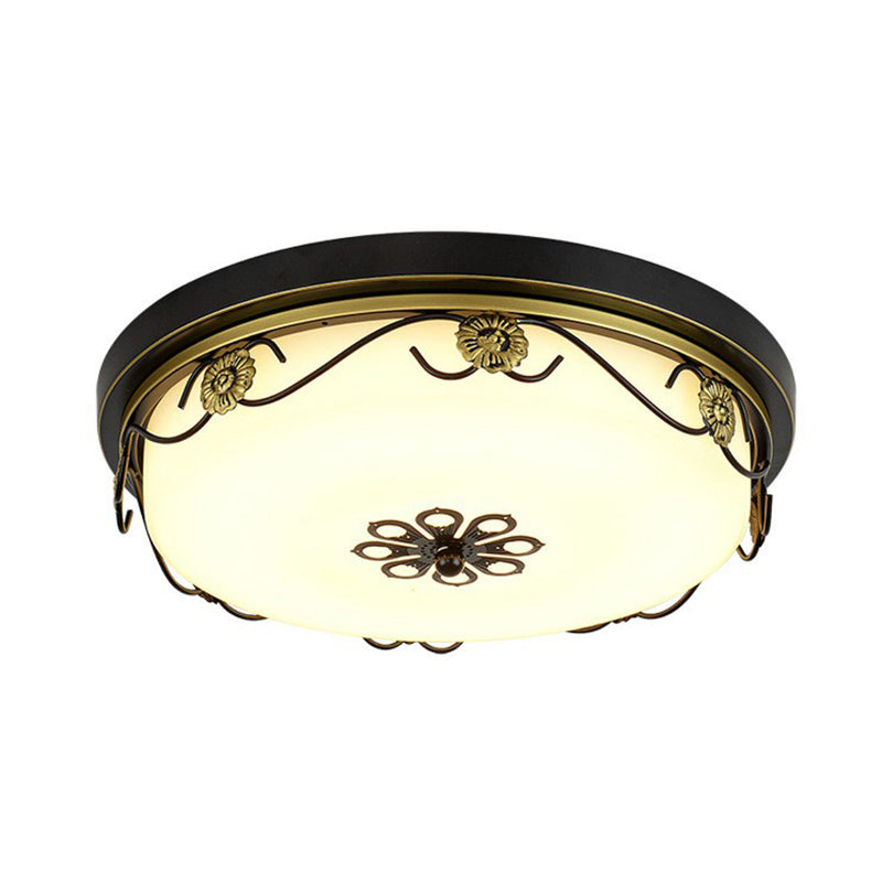 Rustic Drum Shaped LED Flush Light Opal Glass Flush Ceiling Light Fixture with Decorative Flower Clearhalo 'Ceiling Lights' 'Close To Ceiling Lights' 'Close to ceiling' 'Flush mount' Lighting' 2091503