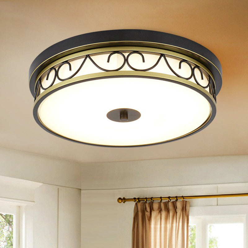 Round Shaped Cream Glass LED Flush Mount Traditional Bedroom Flushmount Ceiling Light in Brown Clearhalo 'Ceiling Lights' 'Close To Ceiling Lights' 'Close to ceiling' 'Flush mount' Lighting' 2091506