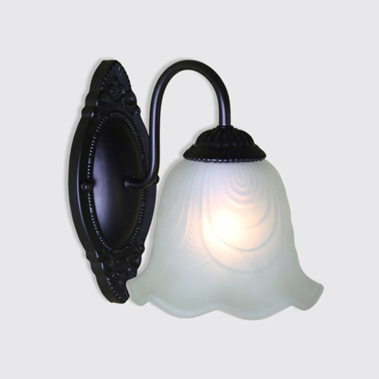 Single-Bulb Wall Light Vintage Bell Frost Glass Wall Light Fixture in Black for Corridor Clearhalo 'Wall Lamps & Sconces' 'Wall Lights' Lighting' 2091531