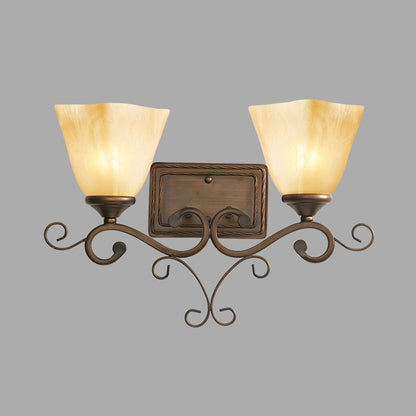 Beige Glass Bell Shaped Wall Lamp Rustic 2 Heads Bedroom Wall Light Fixture in Brown Brown Clearhalo 'Wall Lamps & Sconces' 'Wall Lights' Lighting' 2091537