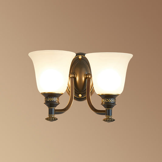 Brass Bell Wall Light Classic White Frost Glass Bedside Wall Mount Light Fixture Clearhalo 'Wall Lamps & Sconces' 'Wall Lights' Lighting' 2091553