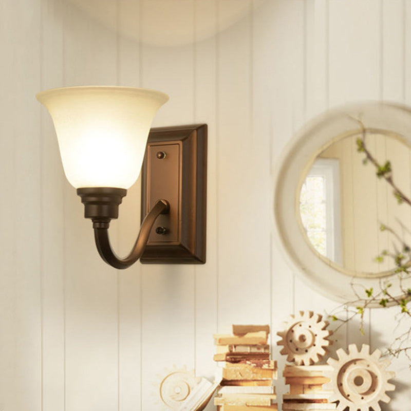 1-Light Cream Glass Wall Lamp Traditional Brown Flared Shape Bedside Wall Light Fixture Clearhalo 'Wall Lamps & Sconces' 'Wall Lights' Lighting' 2091556