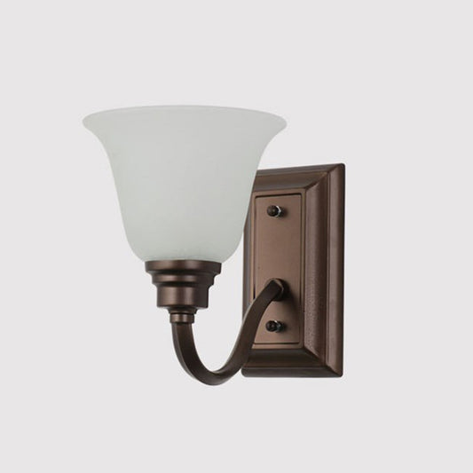 1-Light Cream Glass Wall Lamp Traditional Brown Flared Shape Bedside Wall Light Fixture Clearhalo 'Wall Lamps & Sconces' 'Wall Lights' Lighting' 2091558