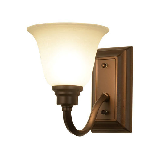 1-Light Cream Glass Wall Lamp Traditional Brown Flared Shape Bedside Wall Light Fixture Clearhalo 'Wall Lamps & Sconces' 'Wall Lights' Lighting' 2091559