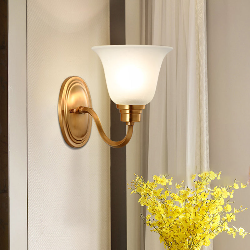 1 Head Frost Glass Wall Lighting Vintage Gold Flared Shape Bedside Wall Mounted Light Fixture Clearhalo 'Wall Lamps & Sconces' 'Wall Lights' Lighting' 2091561