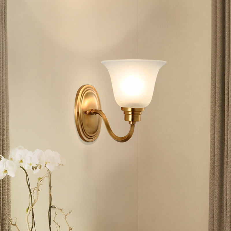 1 Head Frost Glass Wall Lighting Vintage Gold Flared Shape Bedside Wall Mounted Light Fixture Clearhalo 'Wall Lamps & Sconces' 'Wall Lights' Lighting' 2091563