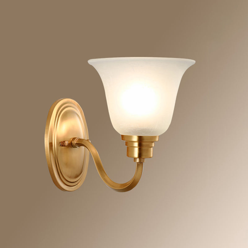 1 Head Frost Glass Wall Lighting Vintage Gold Flared Shape Bedside Wall Mounted Light Fixture Clearhalo 'Wall Lamps & Sconces' 'Wall Lights' Lighting' 2091564