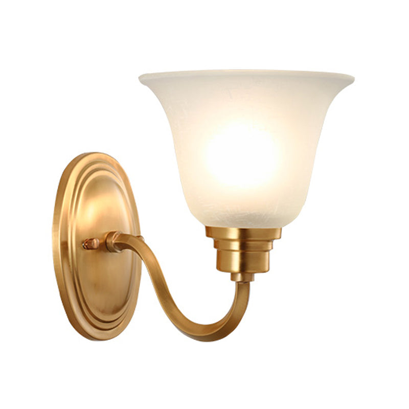 1 Head Frost Glass Wall Lighting Vintage Gold Flared Shape Bedside Wall Mounted Light Fixture Clearhalo 'Wall Lamps & Sconces' 'Wall Lights' Lighting' 2091565