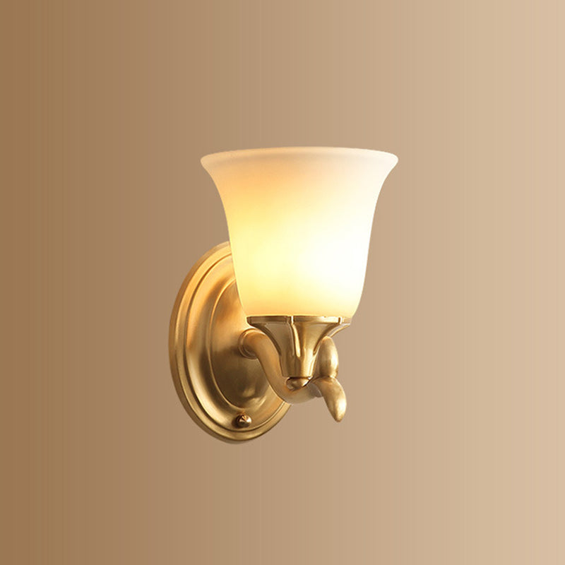 Bell Shaped Living Room Wall Lighting Retro Frosted Glass Gold Wall Mounted Light Clearhalo 'Wall Lamps & Sconces' 'Wall Lights' Lighting' 2091570