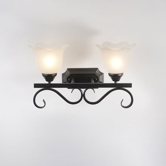 Frost Glass Black Wall Light Fixture Flower Shaped Vintage Wall Mounted Lamp for Bedroom Clearhalo 'Wall Lamps & Sconces' 'Wall Lights' Lighting' 2091650