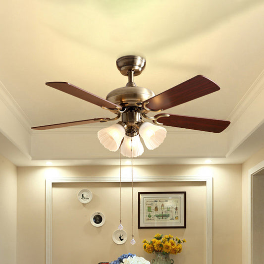 42" W Flower Dining Room Semi Flush Mount Traditional Cream Glass Brass 5-Blade Hanging Fan Light Fixture Clearhalo 'Ceiling Fans with Lights' 'Ceiling Fans' Lighting' 2091710