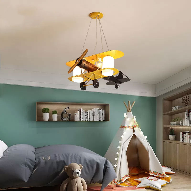 Aircraft Shaped Metal LED Lighting Fixture Modern Yellow Chandelier Light for Child Room Clearhalo 'Ceiling Lights' 'Chandeliers' Lighting' options 2091711