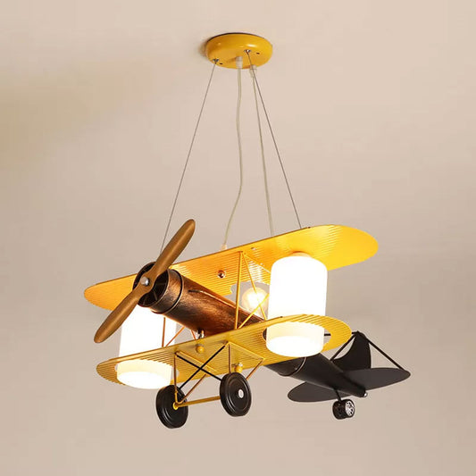 Aircraft Shaped Metal LED Lighting Fixture Modern Yellow Chandelier Light for Child Room Clearhalo 'Ceiling Lights' 'Chandeliers' Lighting' options 2091712