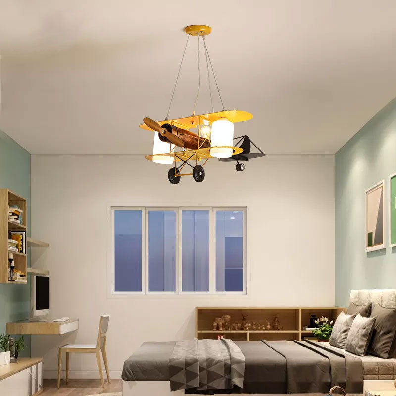 Aircraft Shaped Metal LED Lighting Fixture Modern Yellow Chandelier Light for Child Room Clearhalo 'Ceiling Lights' 'Chandeliers' Lighting' options 2091713