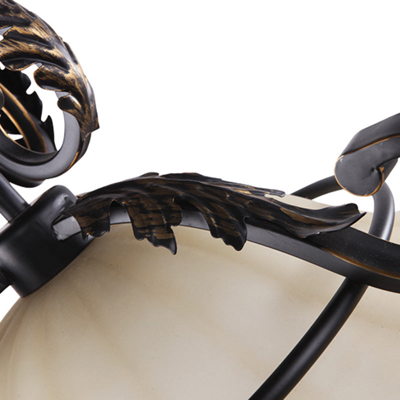 Curved Iron Suspension Lighting Classic 1 Head Dining Room Pendant Ceiling Light with Distressed White Glass Shade Clearhalo 'Ceiling Lights' 'Lighting' 'Pendant Lights' 2091730_8d42f28d-217b-43e5-b406-d712af16a4cd