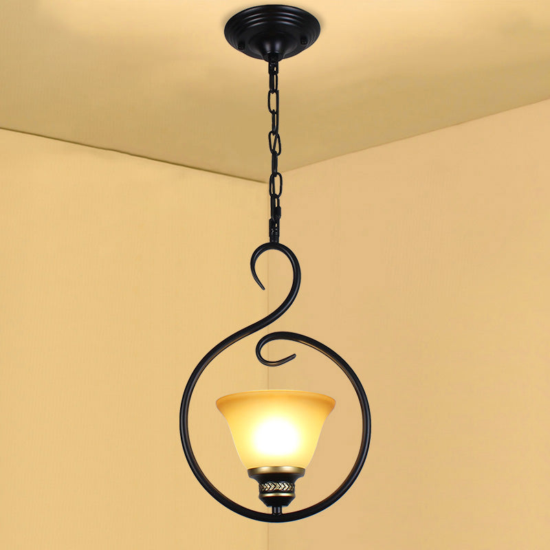 Black Bell Shade Ceiling Light Traditional Opal Glass 1 Head Dining Room Hooded Hanging Pendant Light Clearhalo 'Ceiling Lights' 'Lighting' 'Pendant Lights' 2091742_042baf8e-9dd0-4084-8e57-217b1090fa5d