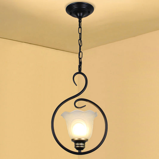 Black Bell Shade Ceiling Light Traditional Opal Glass 1��Head Dining Room Hooded Hanging Pendant Light Clearhalo 'Ceiling Lights' 'Glass shade' 'Glass' 'Pendant Lights' 'Pendants' Lighting' 2091744