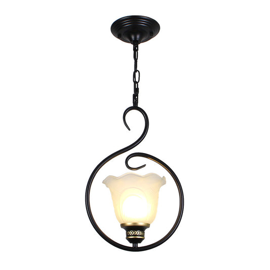 Black Bell Shade Ceiling Light Traditional Opal Glass 1 Head Dining Room Hooded Hanging Pendant Light Clearhalo 'Ceiling Lights' 'Lighting' 'Pendant Lights' 2091745_7f511742-9a38-42ed-a3d0-6f1d4b39cc7d