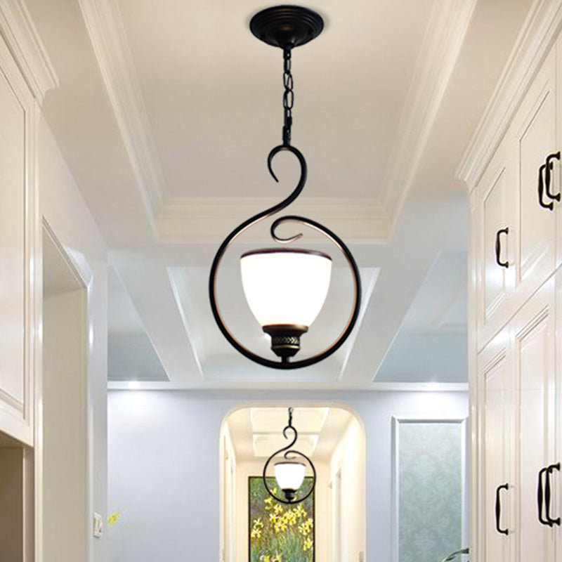 Black Bell Shade Ceiling Light Traditional Opal Glass 1��Head Dining Room Hooded Hanging Pendant Light Clearhalo 'Ceiling Lights' 'Glass shade' 'Glass' 'Pendant Lights' 'Pendants' Lighting' 2091747