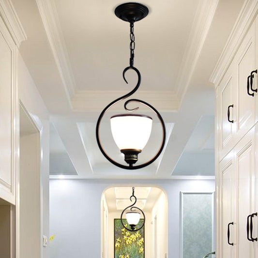 Black Bell Shade Ceiling Light Traditional Opal Glass 1 Head Dining Room Hooded Hanging Pendant Light Clearhalo 'Ceiling Lights' 'Lighting' 'Pendant Lights' 2091747_d63eacea-4611-4a89-a409-3427832446ca