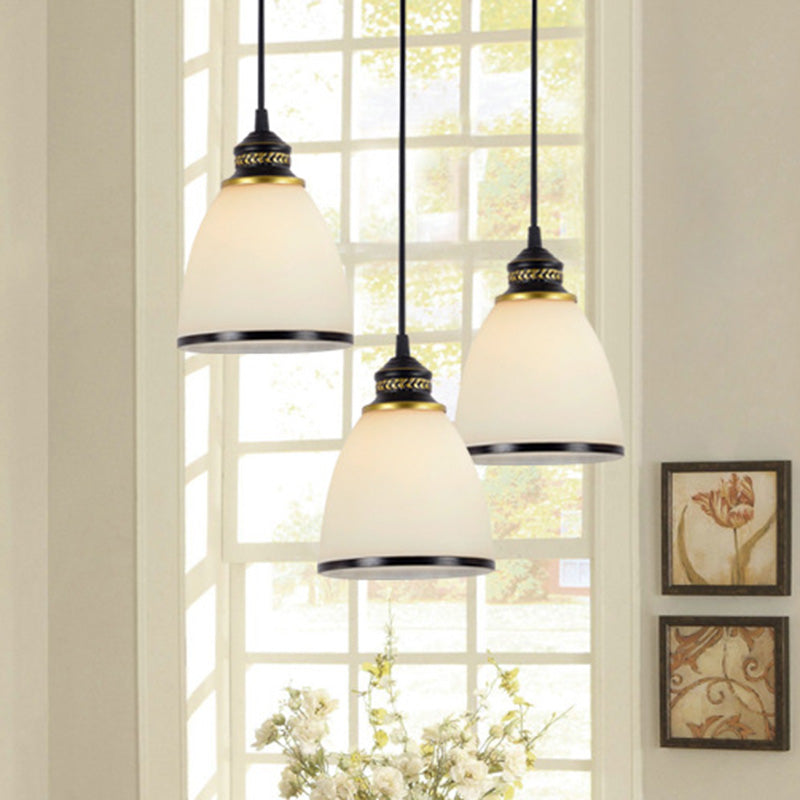 Traditional Bell Shade Multi Ceiling Light Cream Glass Suspension Lighting for Living Room Clearhalo 'Ceiling Lights' 'Chandeliers' 'Glass shade' 'Glass' 'Pendant Lights' 'Pendants' Lighting' 2091784