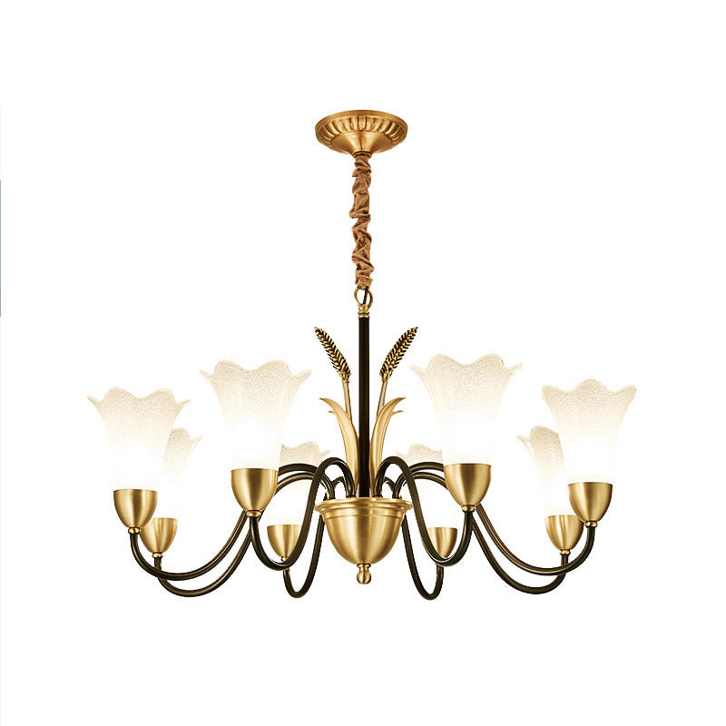 Flower Dining Room Chandelier Lighting Classic Cream Frosted Glass Gold Pendant Light Clearhalo 'Ceiling Lights' 'Chandeliers' 'Glass shade' 'Glass' Lighting' 2091826