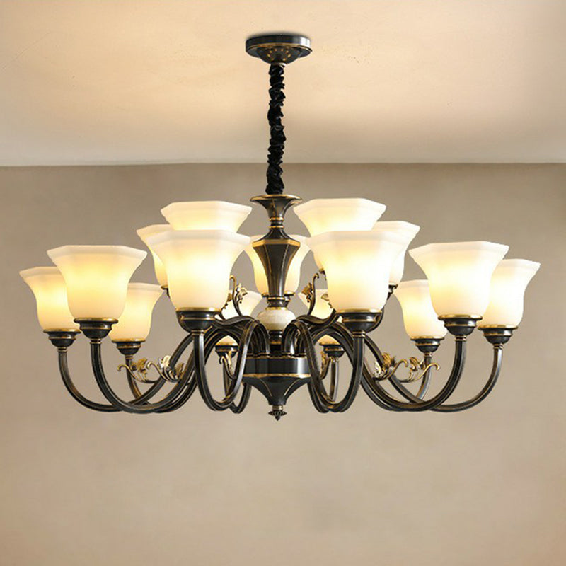 Black Ceiling Lighting Traditional Iron Curved Arm Chandelier Light Fixture with Flared Frosted Glass Shade 15 Black Clearhalo 'Ceiling Lights' 'Chandeliers' Lighting' options 2091832_8849e058-2d58-4c64-a7cf-9f07a7c6ac6a