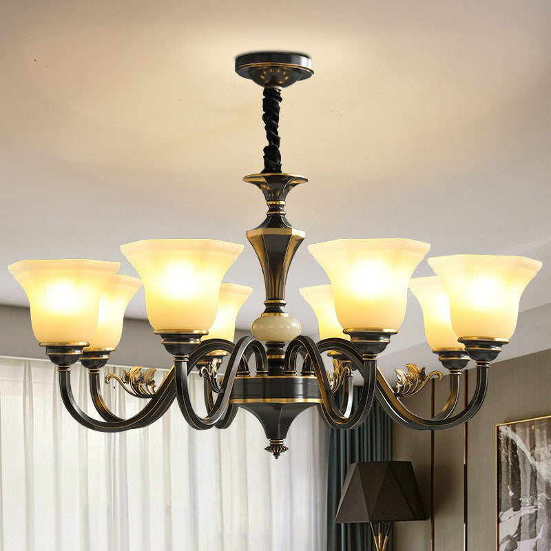 Black Ceiling Lighting Traditional Iron Curved Arm Chandelier Light Fixture with Flared Frosted Glass Shade 8 Black Clearhalo 'Ceiling Lights' 'Chandeliers' Lighting' options 2091834_2442d3ea-e0cb-4c03-baae-5b79763a4e4b