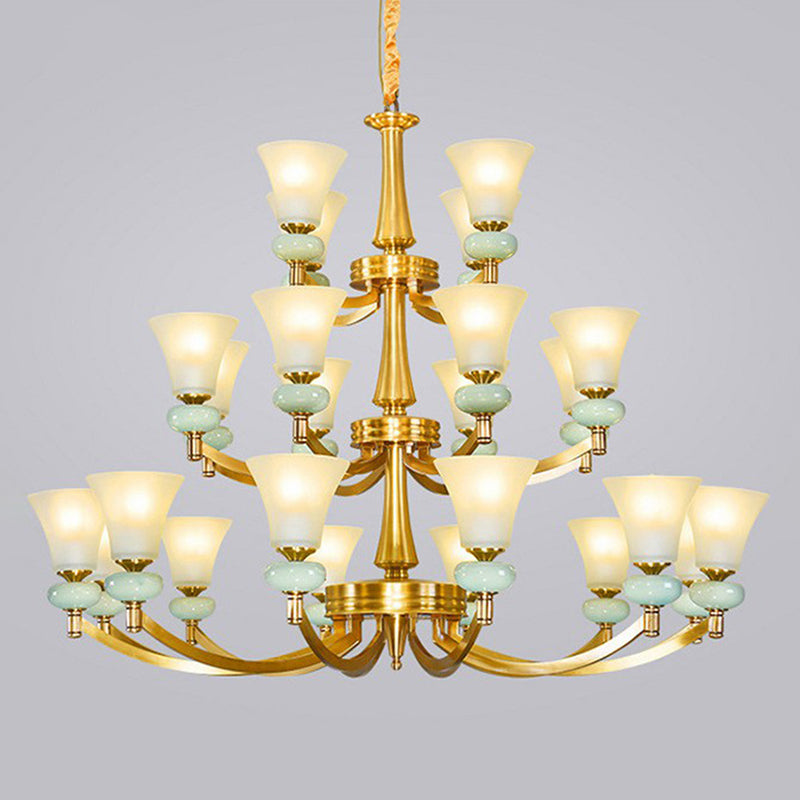 Vintage Flared Shade Chandelier Pendant Light Frosted Glass Hanging Light in Gold for Living Room 24 Gold Clearhalo 'Ceiling Lights' 'Chandeliers' 'Glass shade' 'Glass' Lighting' 2091841