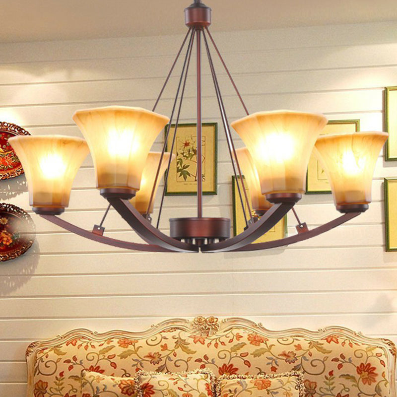 Bell Frost Glass Chandelier Light Retro Dining Room Pendant Light Fixture in Copper 6 Copper Clearhalo 'Ceiling Lights' 'Chandeliers' 'Glass shade' 'Glass' Lighting' 2091845
