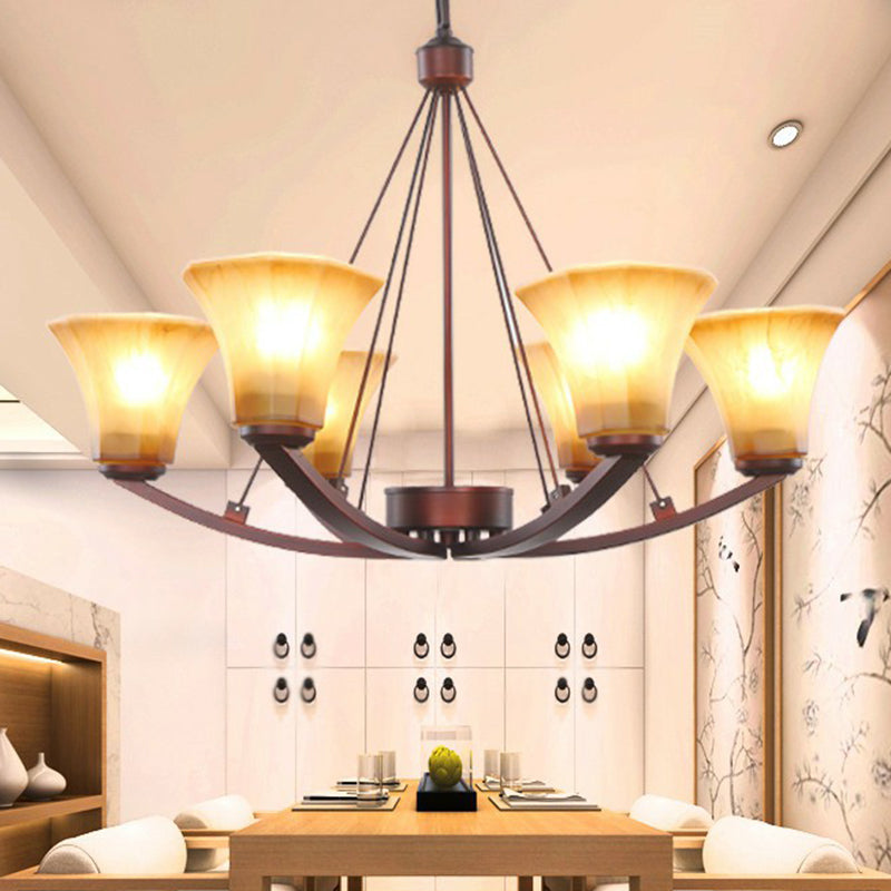 Bell Frost Glass Chandelier Light Retro Dining Room Pendant Light Fixture in Copper Clearhalo 'Ceiling Lights' 'Chandeliers' 'Glass shade' 'Glass' Lighting' 2091846