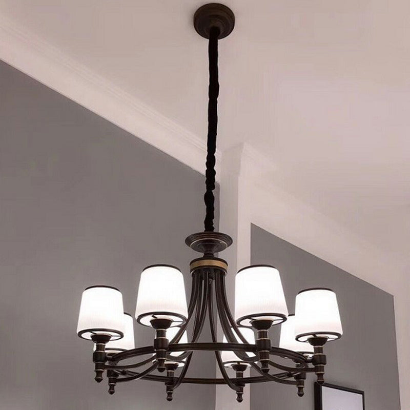 Black Tapered Shade Suspension Light Rustic Ribbed Glass Dining Room Chandelier Light 8 Black Clearhalo 'Ceiling Lights' 'Chandeliers' Lighting' options 2091851_f6257248-767f-479c-aa7a-f5b72f68c4c6