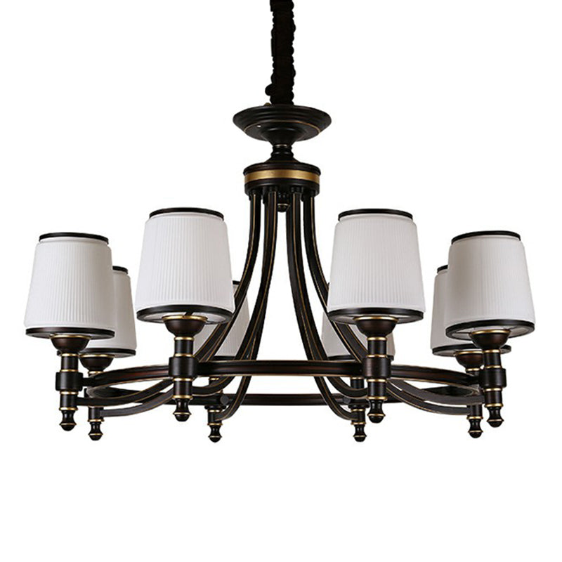 Black Tapered Shade Suspension Light Rustic Ribbed Glass Dining Room Chandelier Light Clearhalo 'Ceiling Lights' 'Chandeliers' Lighting' options 2091852