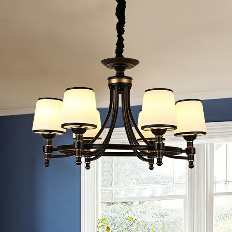 Black Tapered Shade Suspension Light Rustic Ribbed Glass Dining Room Chandelier Light Clearhalo 'Ceiling Lights' 'Chandeliers' Lighting' options 2091853