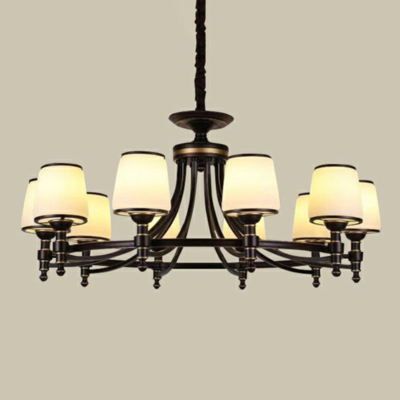 Black Tapered Shade Suspension Light Rustic Ribbed Glass Dining Room Chandelier Light 10 Black Clearhalo 'Ceiling Lights' 'Chandeliers' Lighting' options 2091855_ae5affcd-19e1-4a14-a9e9-bd5f0b9cdffc