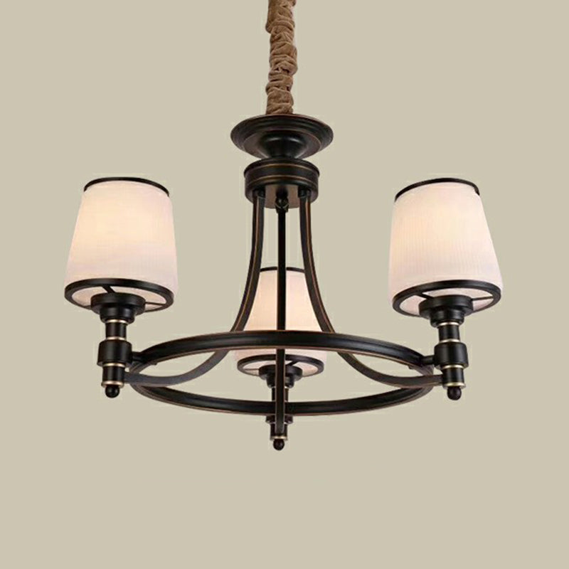 Black Tapered Shade Suspension Light Rustic Ribbed Glass Dining Room Chandelier Light 3 Black Clearhalo 'Ceiling Lights' 'Chandeliers' Lighting' options 2091856_47acc4ad-4254-4c61-b0ca-ab6f434614d2
