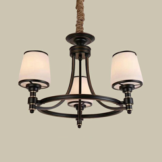 Black Tapered Shade Suspension Light Rustic Ribbed Glass Dining Room Chandelier Light Clearhalo 'Ceiling Lights' 'Chandeliers' Lighting' options 2091856