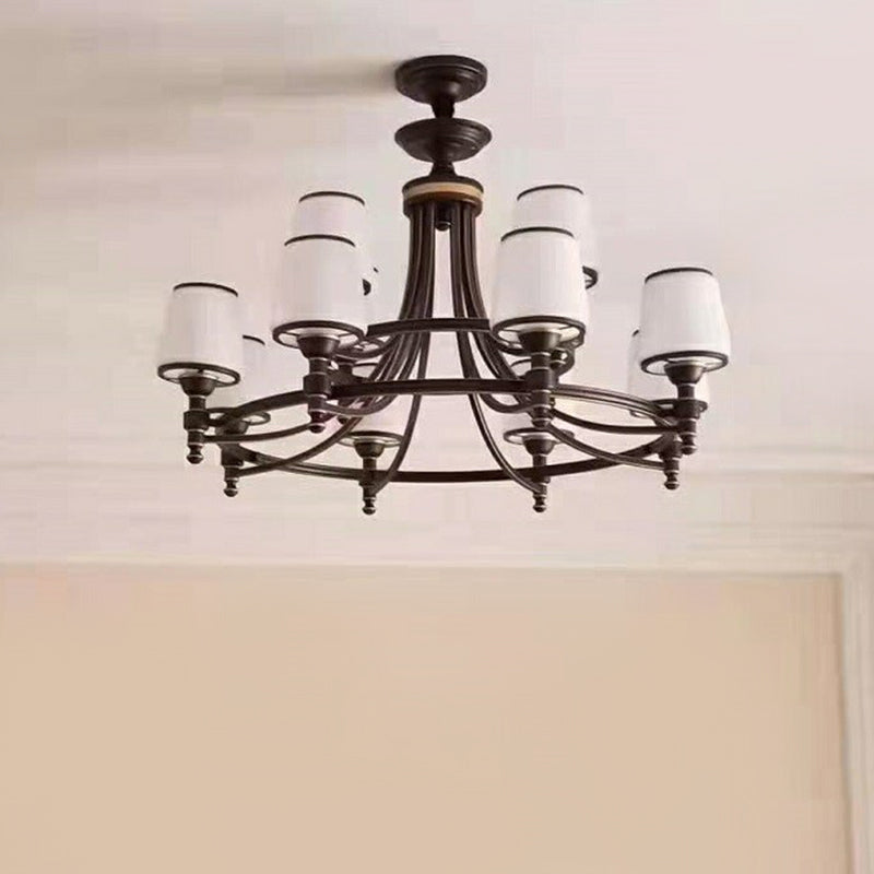 Black Tapered Shade Suspension Light Rustic Ribbed Glass Dining Room Chandelier Light 12 Black Clearhalo 'Ceiling Lights' 'Chandeliers' Lighting' options 2091857_b8b8a2b1-1793-4b8e-a6f6-34bcd52e768d