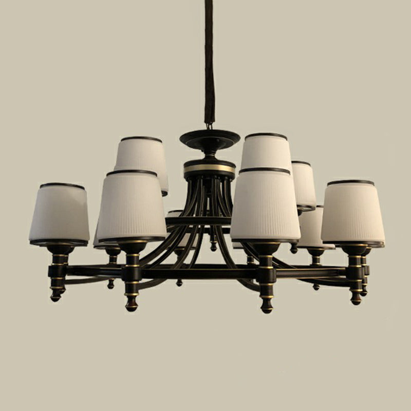 Black Tapered Shade Suspension Light Rustic Ribbed Glass Dining Room Chandelier Light Clearhalo 'Ceiling Lights' 'Chandeliers' Lighting' options 2091858